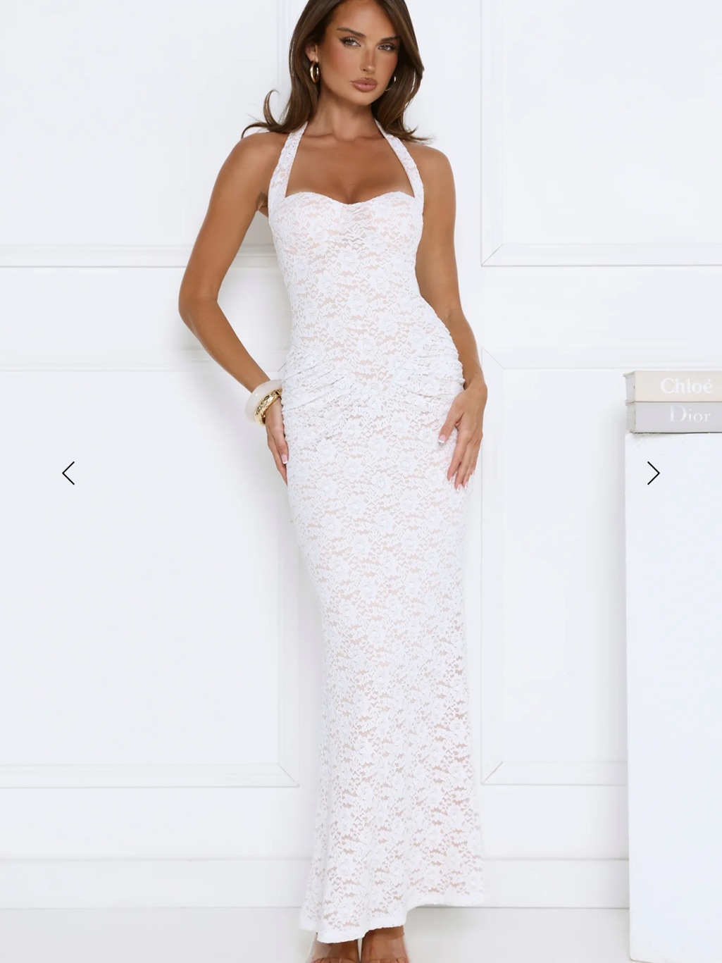 Hello Molly White Lace Halter Maxi Dress